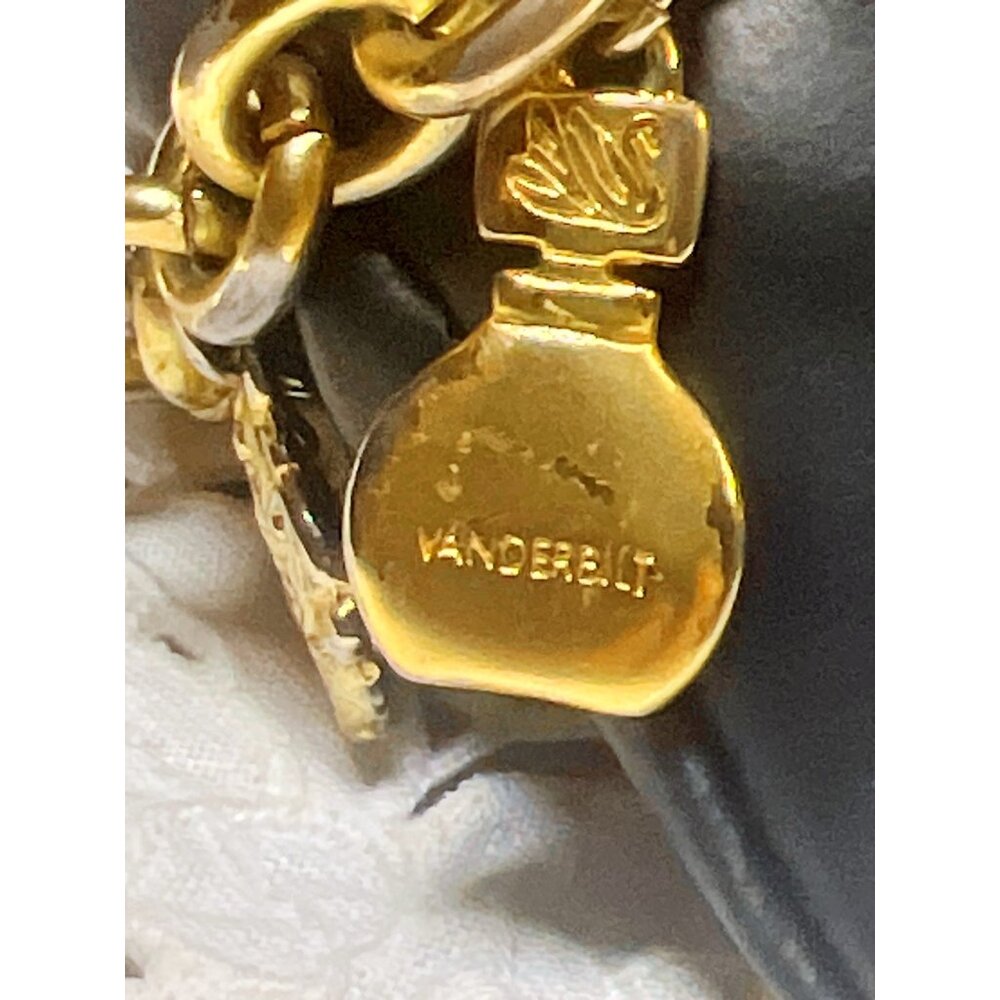 Vintage Vanderbilt Gold-Tone Charm Bracelet W/ Amber & Intricate Charms - Picture 7 of 11